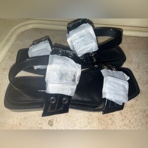 New Black patent Strappy Sandals with silver Buckle Detail, size 9